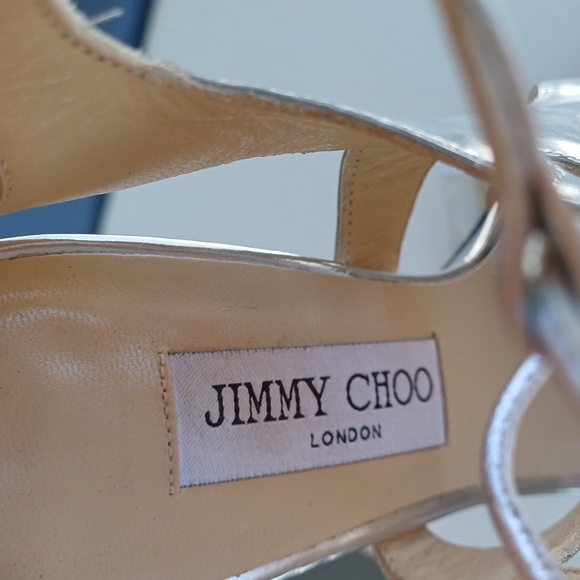 JIMMY CHOO difussed silver mirror cage heels shoes 37 7 Easter - Picture 11 of 17